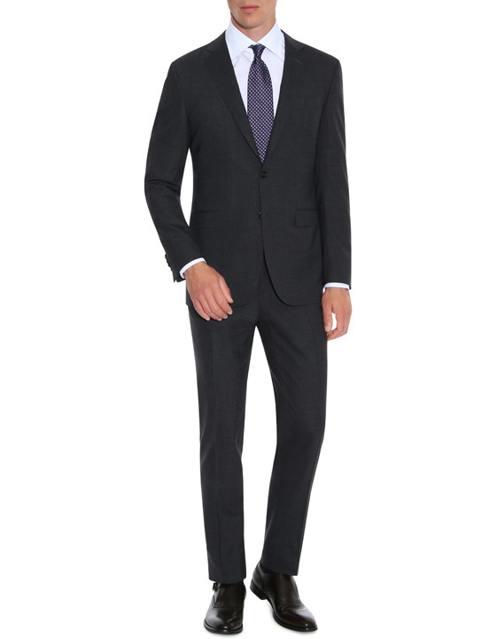 Charcoal gray wool suit with stretch