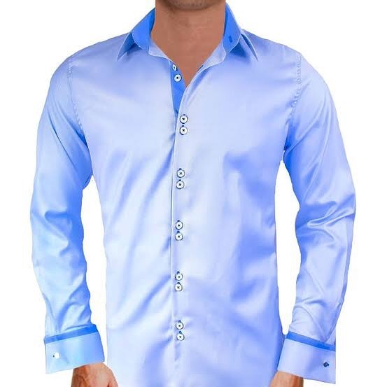 Dress Club Shirt Light Blue Shiny Cotton