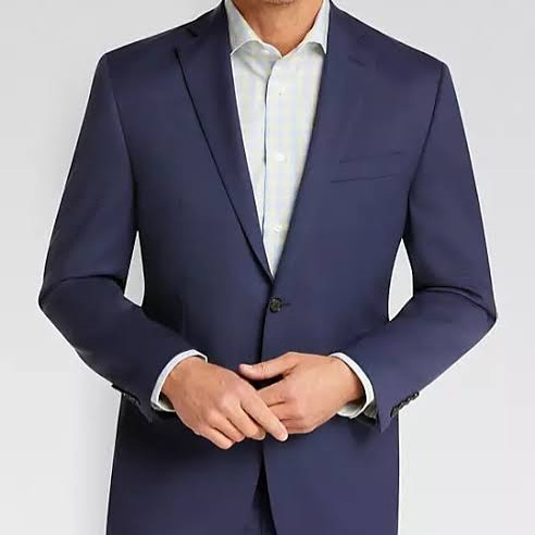 navy blue, this fine wool suit features a Classic Fit, notch lapel